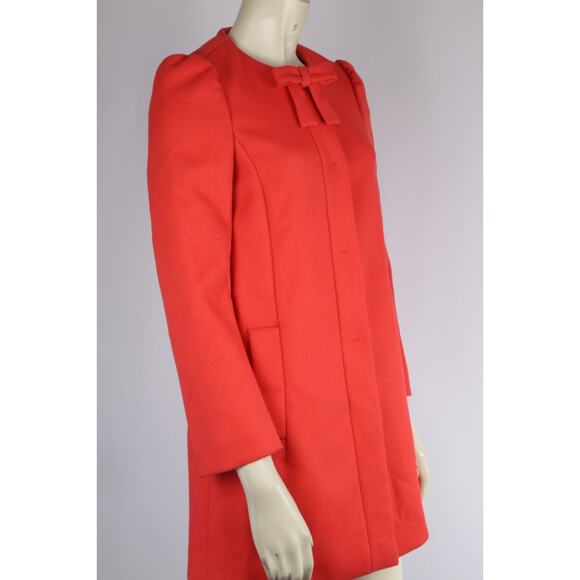 RED VALENTINO Corral Red Bow Neck Pea Coat Size 38 Elegant Classic Jacket - Picture 9 of 14
